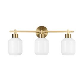 52055 Globe Electric Cannes 3-light Vanity Light Matte Brass Opal Glass Sha 52055 Globe Electric Cannes 3-light Vanity Light Matte Brass Opal Glass Sha
