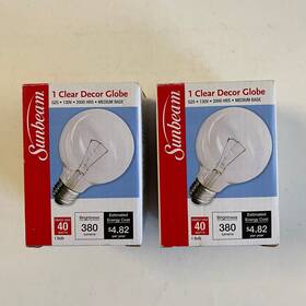 Globe 629312161799 Two Sunbeam Decor Light Bulbs 380 Lumen 40 Watts Vanity Bath G25 Clear Globe 629312161799 Two Sunbeam Decor Light Bulbs 380 Lumen 40 Watts Vanity Bath G25 Clear