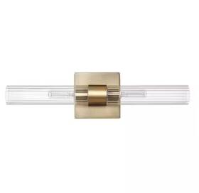 91006016 Globe Electric 18 Inch 2-light Matte Brass Vanity Light With Ribbed Glass Shades