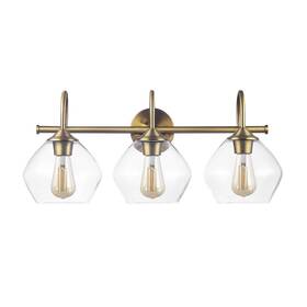 63000103 Globe Electric 058219292068 26 Inch 3light Vanity Fixture Brass Finish Clear Glass Shades Beauty