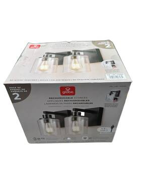 1938095 Globe Electric 2pk Wall Sconce Lights Battery Rechargeable With Black Base New 1938095 Globe Electric 2pk Wall Sconce Lights Battery Rechargeable With Black Base New