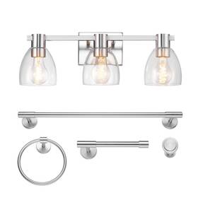 51476 Globe Electric Global Geneva 22 Inch 3 Light Brushed Nickel Modern Bath 5 Piece Set