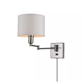 51788 Globe Electric Anderson 1-light Brushed Steel Plug-in Or Hardwire Wall Sconce With White Fabric