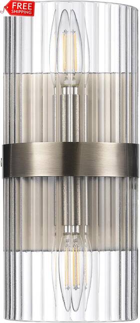 65000046 Globe Electric 2-light Wall Sconce Matte Brass Ribbed Glass Shade E1