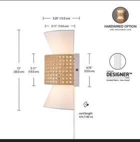 89604662 Globe Electric Ayla 2-light Plug-in Or Hardwire Wall Sconce With White Fabric Shade