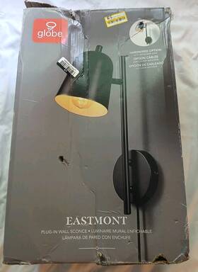 Globe Electric Company 65000049 Eastmont Plug-in Wall Sconce Matte Black Finish E26 Base 60w Max