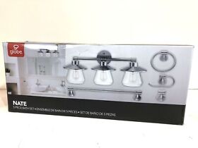 51495 Globe Nate 3-light Brushed Steel Vanity Light With Clear Glass Shades Bath Set