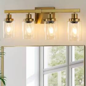 Gmgsrom Adal001009-w4g 24.2 Inch 4-light Gold Modern Bathroom Vanity Light With Clear Glass Shade