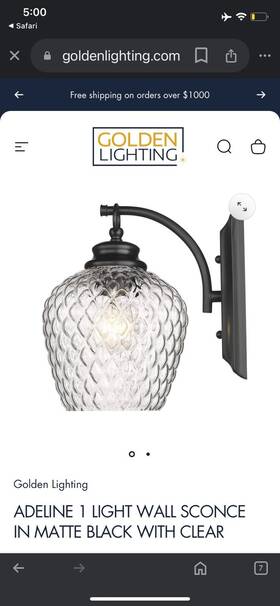 1088-1wblk-clr Golden Lighting Adeline 1-light Wall Sconce Black/clear Glass -