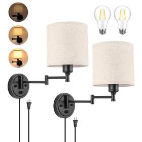 Goodate 758726180727 Encomli Dimmable Plug In Wall Sconces Swing Arm Lamp Sconce