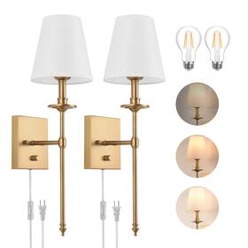 Goodate 758726180758 Dimmable Wall Sconces Set Of Two Plug In White Antique Brass