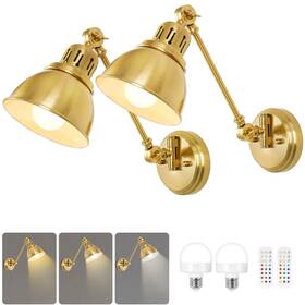 Lk-2p-dc Goodate Battery Operated Wall Sconces Set Of Two Gold Vintage Wireless Lights R