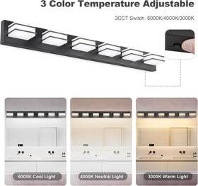 Goodate Vl5518-5516 3 Color Temperature Dimmable Vanity Lights For Bathroom Black 6 Light