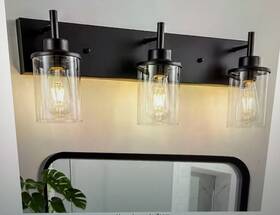 Vl0803bg Goyeel Lunvera 23.62 In 3-light Black Farmhouse Clear Glass Bathroom Vanity Ligh