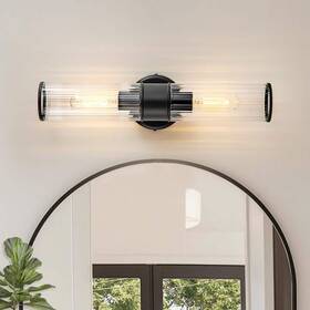 Vl4802bk Goyeel 18.7-in 2-light Black Modern/contemporary Indoor Wall Sconce With Cylinder Glass