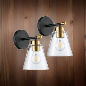 Hamilyeah 726324210818 Black And Gold Wall Sconce Set With Clear Glass Shades 60w Max E26 Socke