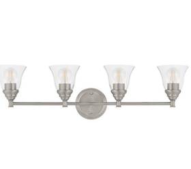 Hampton Bay 046335107571 Marsden 32.5 Inch 4-light Nickel Vanity With Glass Shades