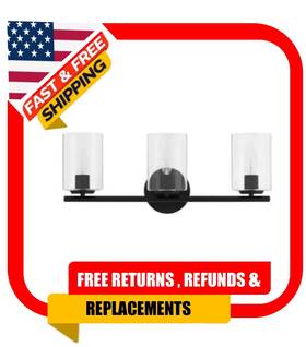 1006326209 Hampton Bay Bathroom Vanity Light Champlain 22.375 Inch 3-light Matte Black Modern With Clear