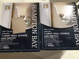 1007175043 Hampton Bay 2pk Ashurst 1-light Brushed Nickel Wall Sconce With Switch New
