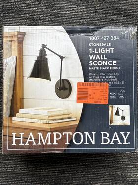 1007427381 Hampton Bay Stonedale 1-light Black Plug In Or Hardwired Wall Lamp Sconce New 1007427381 Hampton Bay Stonedale 1-light Black Plug In Or Hardwired Wall Lamp Sconce New