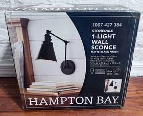 1007427390 Hampton Bay 1-light Black Plug-in/hardwired Swing Arm Wall Lamp With 6 Ft. Cord
