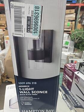 1009696318 Hampton Bay Denbeck 13.8 Inch X 4.5 Matte Black Wall Sconce Clear Glass