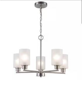 1010070627 Hampton Bay Cawthon 5-light Brushed Nickel Chandelier W Frosted Glass Shades