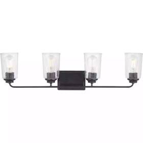 1017hbmbdi Hampton Bay Evangeline 4-light Matte Black Farmhouse Vanity Light Seeded Glass