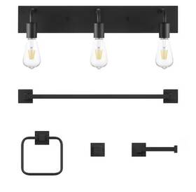 51570-hb Hampton Bay Northvale 24 Inch 3-light Matte Black Vanity Light With 4pc Hardware Set