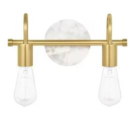 C6377 Hampton Bay Hensley 12.5 Inch 2-light Gold And Faux Marble Bathroom Vanity Light