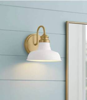 Hb3670-338 Hampton Bay - Elmcroft 1-light Brushed Gold Farmhouse Sconce With White Shade