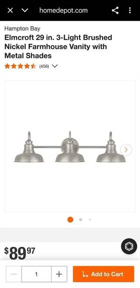 Hb3672-35 Hampton Bay Elmcroft 29 Inch 3-light Brushed Nickel Farmhouse Vanity Metal Shades Hb3672-35 Hampton Bay Elmcroft 29 Inch 3-light Brushed Nickel Farmhouse Vanity Metal Shades