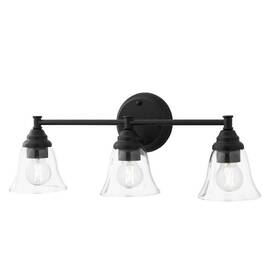 Hb3677-43 Hampton Bay Marsden 23.5 Inch 3-light Matte Black Transitional Vanity With Clear Glass Shades