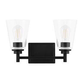 Hb3680-43 Hampton Bay Wakefield 15 Inch 2-light Matte Black Modern Vanity With Clear Glass Shades