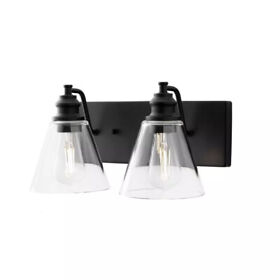 1011hbmbdi Hampton Bay Manor 15.3 In 2-light Matte Black Vanity Light With Clear Glass Shades