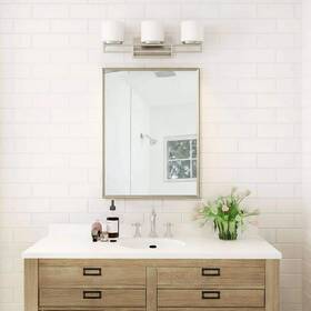 Rs230844 Hampton Bay Tustna 26 Inch 3-light Brushed Nickel Vanity Light Opal Glass Shades