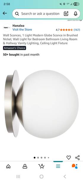 Hanaloa 754469933897 Wall Sconces 1 Light Modern Globe Sconce In Brushed Nickel For Bedroo