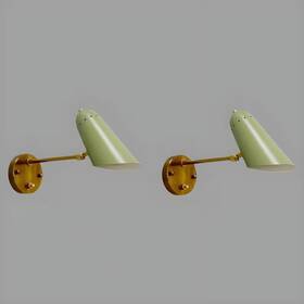 Hmlh-6 Handmadelightinghub Pair Of Mid-century Modern Brass Wall Sconces Sage Green Cone Adjustable Light