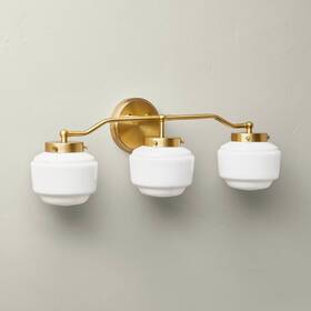 88503377 Hearth & Hand With Magnolia Milk Glass 3-bulb Vanity Wall Sconce Brass Finish - And