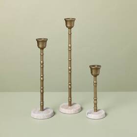 91127765 Hearth & Hand With Magnolia 3pc Taper Marble And Brass Candle Holder Set -