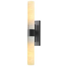 B7601-2 Hemali 23 Inch Matte Black Brass Wall Sconce With Marble Shade - Bathroom Vanity Light
