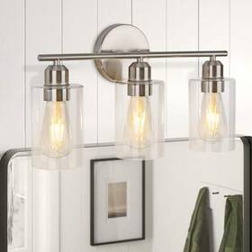 Yl900257 Henveton Nafissa 18.11 Inch 3-light Brushed Nickel Vanity Light With Clear Glass
