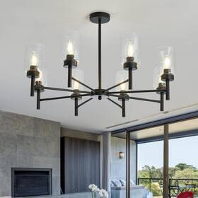 H-2012 Hesoge Black 8-light Large Modern Chandelier Clear Glass Metal Ceiling Light Fixture