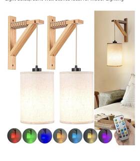 Hifctrn X00466r9mr Set Of 2 Battery Wall Sconce Remote Color-changing Led Wood
