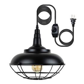 Yl-pl001 Hmvpl Plug In Hanging Light Fixtures Black Cage Pendant Metal