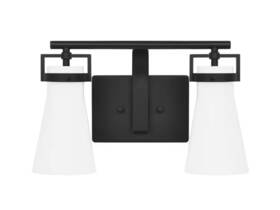 4001002mg-112 Home Decorators Collection Clermont 14.75 Inch 2-light Matte Black Bathroom Vanity Light Milk Glass Shades
