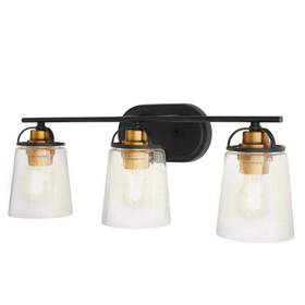 23.1825 Home Decorators Collection 785247251674 Goddard Inch 3-light Bronze Vintage Brass Bath Light Clear Seeded Glass