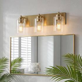 Home Decorators Collection 8003hdcbb Premium 3-light Brushed Brass Vanity Rectangular Backplate Clear Glass Cylinder