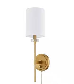 Hd-1602-agb-cv Home Decorators Collection Dawson 1 Lt Sconce Aged Brass With White Fabric Shade