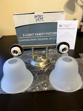 596215 Home Depot Perfect Essentials 2 Light Retro Vanity Fixture Brushed Nickel Glass